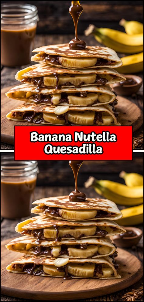 Indulge in a sweet treat with a twist: Banana Nutella Quesadilla! 🍌🌮✨ This easy-to-make dessert features warm, gooey Nutella paired with fresh banana slices, all nestled between crispy tortillas. Drizzled with honey or dusted with powdered sugar, it's a delightful fusion of flavors that makes for a quick snack or dessert. Nutella Quesadilla, Banana Slices, Banana Nutella, Easy To Make Desserts, Quick Snack, Banana Slice, Quick Snacks, Chocolate Cake Recipe, Sweet Treat