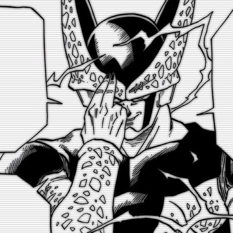 Perfect Cell Drawing, Perfect Cell Pfp, Perfect Cell Manga, Perfect Cell Icon, Perfect Cell Dbz, Dbz Manga Panels, Cell Sketch, Cell Dragon Ball Z, Cell Perfecto