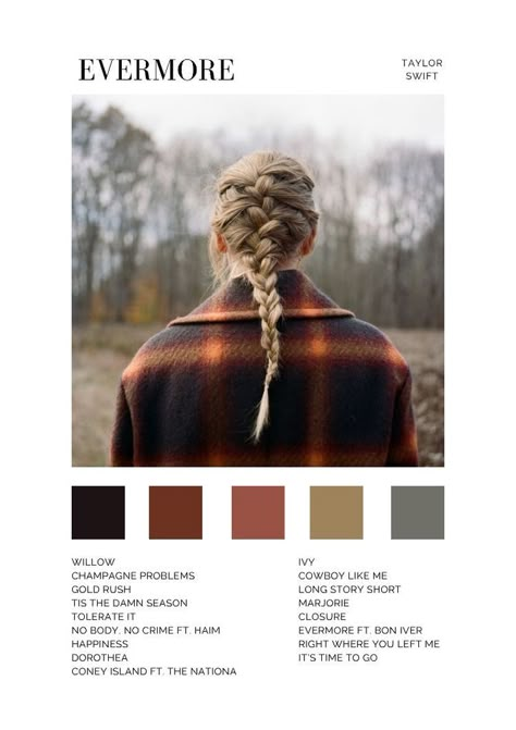 Evermore Color Palette Taylor Swift, Taylor Swift Eras Colours, Taylor Swift Album Colors, Taylor Swift Eras Colors, Aesthetic Printables, Taylor Bracelets, Taylor Aesthetic, Taylor Concert, Taylor Swift Dress