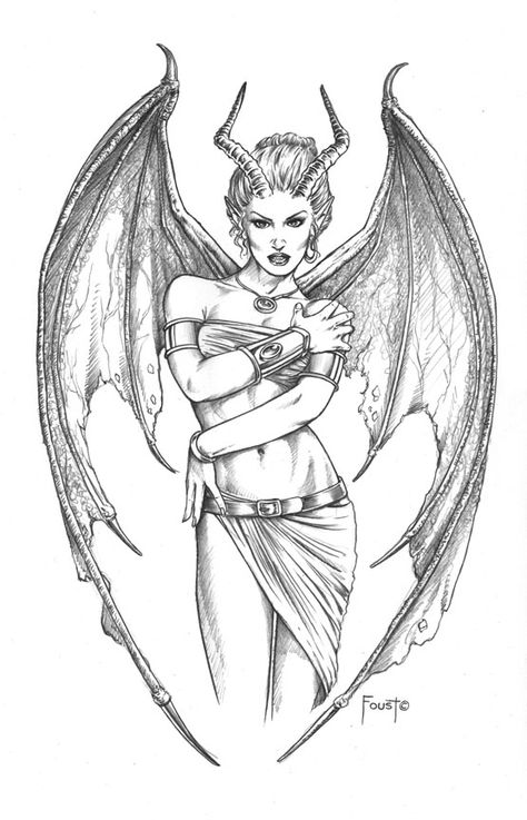 The Succubus Merihem by MitchFoust.deviantart.com on @DeviantArt Succubus Tattoo, Gotik Tattoo, Man Tattoo, Coloring Designs, Demon Tattoo, Wings Drawing, Angel Drawing, Heroic Fantasy, Adult Coloring Designs