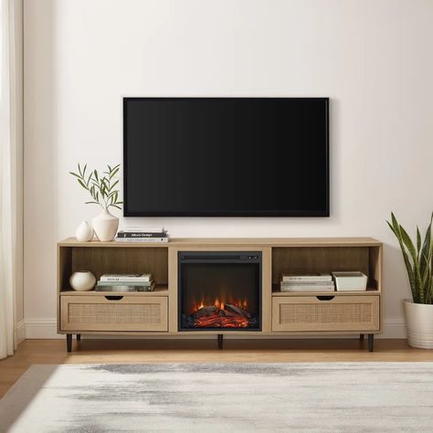 Beach Tv Stand, Coastal Tv Stand, Coastal Oak, Cane Door, Tv Stand Brown, Rattan Doors, Fireplace Console, Electric Fireplace Tv Stand, Beach Bungalow