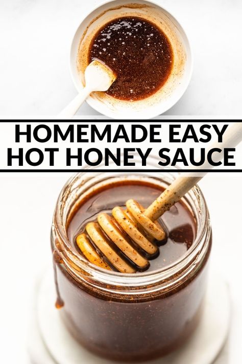 This easy hot honey recipe requires only 3 ingredients and less than 5 minutes! No cooking involved! Use as a dip for chicken or fries, drizzle over roasted veggies or pizza, and add to your charcuterie board. Dip For Chicken, Honey Sauce Recipe, Dips Sweet, Hot Honey Sauce, Hot Honey Recipe, Roasted Potato Wedges, Honey Sauce, Honey Mustard Sauce, Spicy Honey