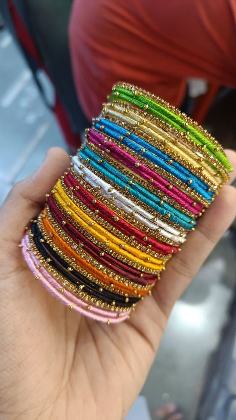 Multi Colour Bangles, Jhumka Quotes, Bangles Aesthetic, Metal Bangles Set, Traditional Bangles, Gold Jewelry Prom, Silk Thread Bangles Design, Metal Bangles, Blue Dart