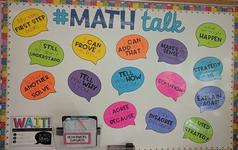 Math Talk Stems #MathTalk Math Talk Bulletin Board, Stem Bulletin Boards, Math Basics, Math Bulletin Boards, Math Classroom Decorations, Sixth Grade Math, Math Talk, Class Organization, Assistive Technology