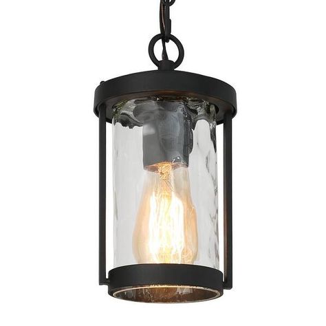 Modern Farmhouse Mini Outdoor Pendant Light Patio with Water Ripple Glass Shade - D5.5" X H 70" - Bed Bath & Beyond - 35688891 Porch Pendant Light, Outdoor Pendant Light, Modern Outdoor Patio, Outdoor Pendant Lights, Outdoor Hanging Lanterns, Outdoor Pendant Lighting, Water Ripples, Outdoor Porch, Outdoor Pendant