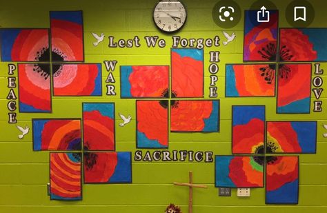 Art Grade 1, Remembrance Day Activities, Color Art Lessons, Remembrance Day Art, Remembrance Day Poppy, Patriotic Projects, Collaborative Art Projects, Fall Art Projects, Remembrance Sunday