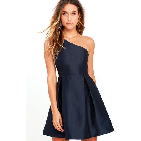 Unconditional Love Navy Blue One Shoulder Skater Dress ($64) ❤ liked on Polyvore featuring dresses, blue, navy blue dress, circle skirt, flared skirt, navy blue skater skirt and blue skater skirt Diner Outfits, Look Plus Size, Blue Dress Formal, Formal Dresses Short, Affordable Dresses, Grad Dresses, Hoco Dresses, Lulu Dresses, Dresses For Teens