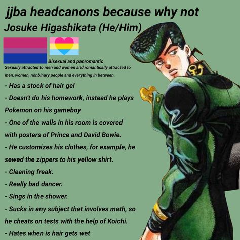 Jjba Headcanons, Buff Men, Jojo's Biz, Josuke Higashikata, Nonbinary People, Kinnie Bingo, Anime Head, Jojo Parts, Play Pokemon