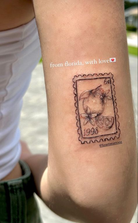 Oregon Postage Stamp Tattoo, Florida Postage Stamp Tattoo, State Stamp Tattoo, Florida Stamp Tattoo, Florida Tattoos, Stamp Tattoo, Tattoo Board, Lily Tattoo, Pensacola Florida