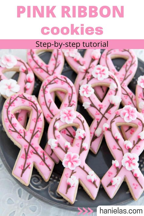 Pink Ribbon Cookies, Homade Cookies, Ribbon Cookies, Vegan Royal Icing, Beer Cookies, Cupcakes Decorating, How To Make Pink, White Food Coloring, School Cookies