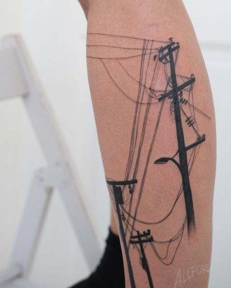 ❅ А𝔩𝔩𝔣𝔬𝔯𝔡𝔗𝔞𝔱𝔱𝔬𝔬 on Instagram: "Freehand 🫠 thank you so much for trust✨" Industrial Tattoo Ideas, Factory Tattoo, Industrial Tattoo, Simple Cyberpunk Tattoo, Fine Line Architecture Tattoo, Architecture Tattoo Ideas, Nyc Tattoo Artist, Building Tattoo, Bridge Tattoo