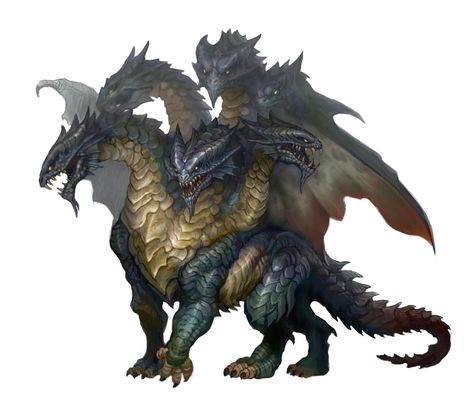 Six Headed Hydra - Pathfinder PFRPG DND D&D d20 fantasy Two Headed Dragon, Hydra Dragon, 3 Headed Dragon, Dragon Character, Dnd Dragons, D D Monsters, Giant Monsters, Fantasy Beasts, Fantasy Monster