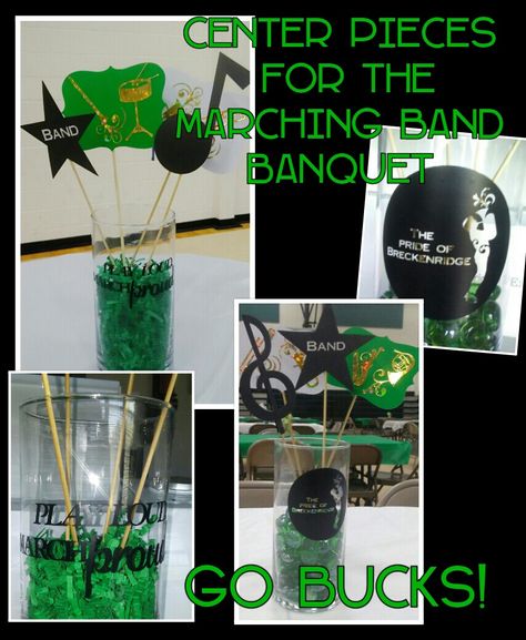 Marching Band Themed Party, Marching Band Centerpieces, Marching Band Banquet Decorations, Marching Band Centerpieces Table Decorations, Marching Band Banquet, Marching Band Senior Night Gift Ideas, Band Banquet Ideas, Band Banquet Centerpieces, Marching Band Decor