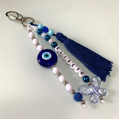 Evil Eye Keychain, قلادات متدلية, Bracelets Handmade Diy, Beaded Necklace Diy, Bead Charms Diy, Diy Bracelet Designs, Beads Bracelet Design, Handmade Jewelry Tutorials, Handbag Charms