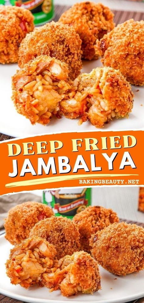 You won't regret serving these easy deep-fried jambalaya balls as your game-day recipe! This best jambalaya recipe is made with Cajun shrimp, andouille sausage, and flavorful rice inside a crispy crunchy batter. What's not to love? Cajun Dipping Sauce, Cajun Appetizers, Gameday Food, Sausage And Rice, Flavorful Rice, Deep Fried Appetizers, Shrimp Sausage, Cajun Creole Recipes, Jambalaya Recipe