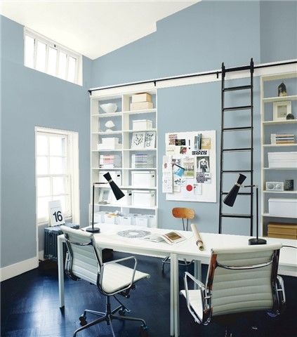 Look at the paint color combination I created with Benjamin Moore. Via @benjamin_moore. Wall: Santorini Blue 1634; Trim: Simply White OC-117; Ceiling: Simply White OC-117. Perfect Grey Paint, Benjamin Moore Blue, Best Gray Paint, Best Gray Paint Color, Office Paint Colors, Blue Green Paints, Color Combinations Paint, Best White Paint, Home Office Colors