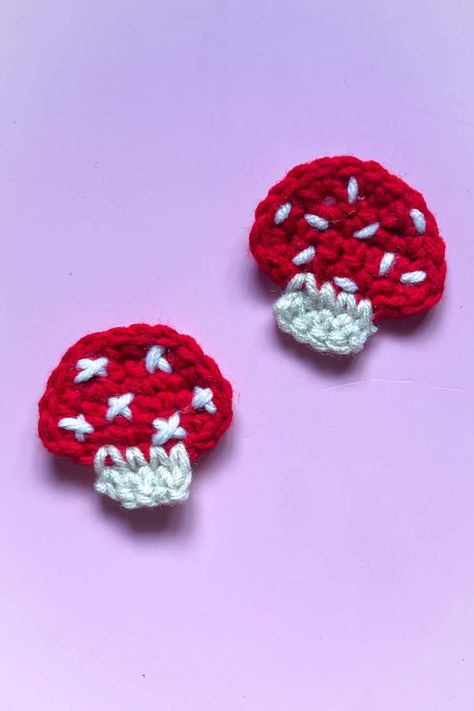 Crochet Mushroom Applique Pattern - thecaffeinatedsnail.com Mushroom Applique Pattern, Crochet Mushroom Applique, Mushroom Applique, Crochet Flats, Crochet Applique Patterns Free, Fall Crochet, Fall Crochet Patterns, Crochet Fruit, Crochet Mushroom