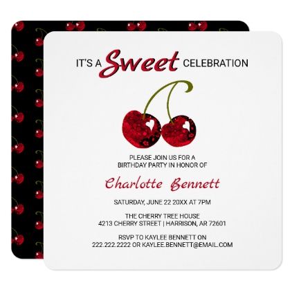 Cherry Birthday Invitation, Cherry Invitation, Cherry Birthday Party Theme, Cherry Birthday, Cherry Party, Cherry Theme, Summer Birthday Invitations, Teenage Birthday, Birthday 30