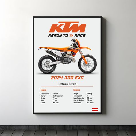 Dirt Bike Poster, Bike Wall Art, Ktm Supermoto, Ktm 300, Ktm 450, Bike Wall, Bike Poster, Texture Graphic Design, Motorcycle Art