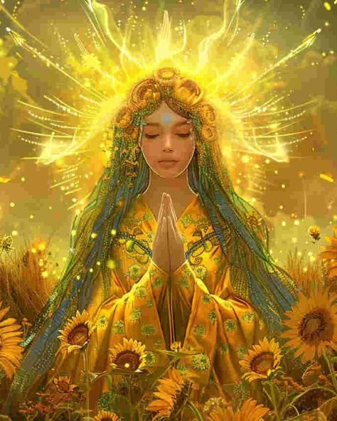 Yellow Sun Goddess🔆｜original spiritual artwork 🧚🏻original AI art combine with spirituality 👉commercial use unavailable #healingart #spiritualart #spiritualawakenings #spiritualhealing #arthealing #aiartist Abundantia Goddess, Sol Goddess, Lion Goddess, Sun Queen, Goddess Images, Summer Goddess, Goddess Aesthetic, Warriors Art, Sun Goddess