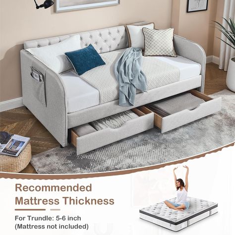 Amazon.com: Antetek Extendable Daybed with Trundle, 80.5" Modern Linen Day Bed Twin to King with Storage Pockets, Convertible Dual-use Trundle Sofa Bed Frame for Bedroom, Living Room, No Box Spring Needed, Grey : Home & Kitchen Day Bed Twin, Trundle Bed Twin, Extendable Daybed, Trundle Sofa, Day Bed With Trundle, Daybed With Drawers, Sofa Bed Frame, Bed Twin, Bed With Trundle