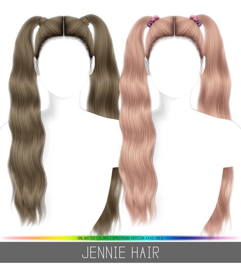 JENNIE HAIR | Simpliciaty on Patreon Wavy Pigtails, Jennie Hair, Pigtails Hairstyle, Jennie From Blackpink, Hair Illustration, Pelo Sims, Sims 4 Cc Makeup, Sims 4 Expansions, Hair Png