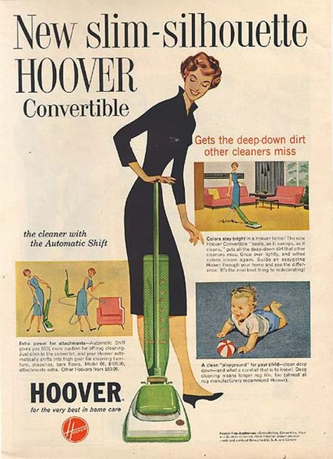 Midcentury Illustration, 1950s Ads, Hoover Vacuum Cleaner, Hoover Vacuum, Vintage Housewife, Vintage Appliances, Retro Housewife, Old Advertisements, Retro Advertising