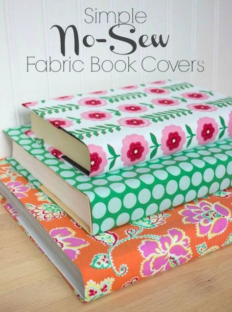 Turn even the ugliest of books into colorful decorative accessories with this simple tutorial for no-sew fabric book covers. So pretty! Driven By Decor, Fabric Book Covers, Fabric Crafts Diy, Book Cover Diy, Diy Fabric Crafts, Accessories Crafts, Diy Event, Diy Bricolage, Fabric Book