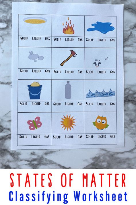 States Of Matter Kindergarten, Matter Kindergarten, Solid Liquid Gas Activities, Matter Experiments, Matter For Kids, Rainbow In A Jar, Matter Activities, Solid Liquid Gas, States Of Matter Worksheet