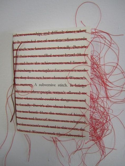 Stitching On Paper, Thread Art, Red Thread, Handmade Books, Text Art, Book Projects, Stitching Art, Book Binding, Altered Books