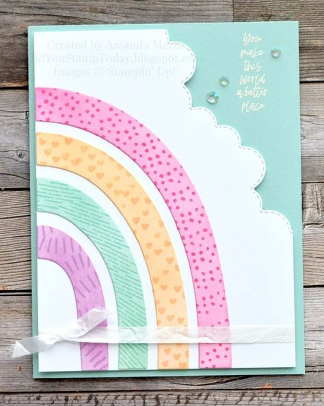 Stampin Up Rainbow Of Happiness, Sip Cards, Whimsical Cards, Rainbow Cards, Hand Made Greeting Cards, Nature Card, Rainbow Card, Craft Day, Baby Card