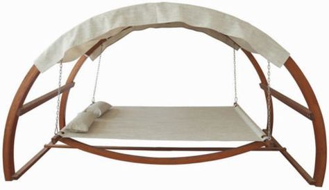 Double Arched Wooden Swing Hammock Bed w/ Canopy 2 Person Outdoor Chair Bed With Canopy, Kursi Outdoor, Porch Swing Bed, Backyard Hammock, Swing Bed, Pergola Swing, Hammock Bed, Wooden Swing, Patio Swing