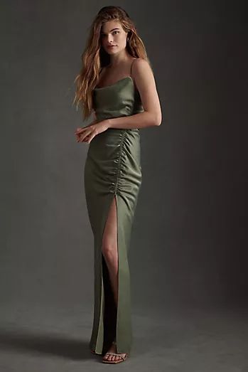 green maxi dress Charmeuse Dress, Bridesmaid Dress Colors, Green Bridesmaid Dresses, Bhldn Weddings, Satin Maxi, Satin Gown, Maxi Dress Evening, Satin Maxi Dress, Maxi Dress Green