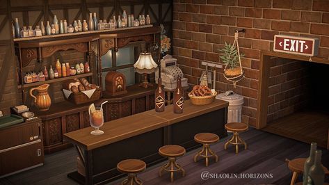 Inside Bar Ideas, Acnh Bar, Inside Bar, Western Interior, Acnh Cottagecore, Pub Design, Animal Crossing Wild World, Acnh Inspo, New Animal Crossing