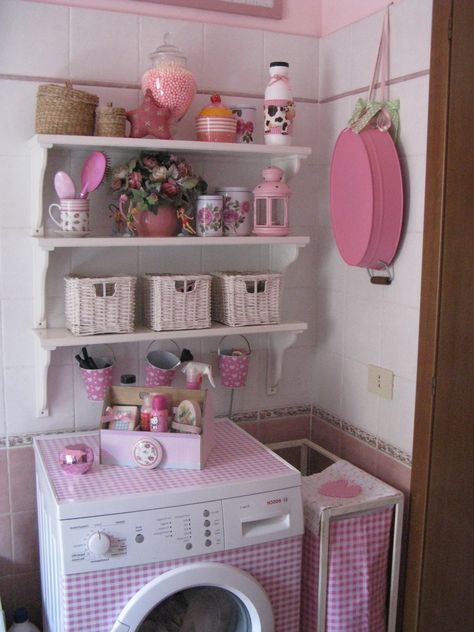 Pink Laundry, Pink Laundry Rooms, Pink Kitchen Decor, Dream Apartment Decor, Future Apartment Decor, Pastel House, My Bathroom, Pink Home Decor, Pink Kitchen