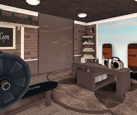 Workout Room Bloxburg, Bloxburg Gym Ideas Modern, Bloxburg Gym Layout, Bloxburg Home Gym Ideas, Gym Ideas Bloxburg, Bloxburg Gym Room Ideas, Bloxburg Home Gym, Gym Bloxburg, Bloxburg Gym Ideas