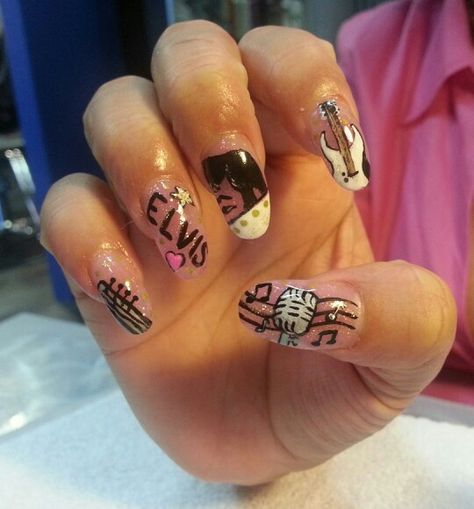 Elvis Elvis Nails Ideas, Elvis Inspired Nails, Elvis Nails Art, Elvis Presley Nails, Elvis Nails, Guitar Nails, Design Makeup, Face Mask Recipe, Makeup Tattoos