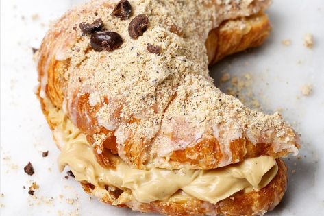 Coffee Pastry Cream - The Washington Post Almond Croissant, Paris Brest, Pastry Cream, Almond Cream, Cookie Crumbs, Eclairs, Sliced Almonds, Confectioners Sugar, Cooking Tips