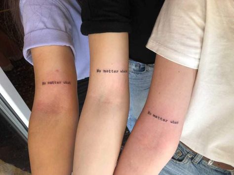 Forever Best Friend Tattoos, Minimalistic Best Friend Tattoos, Lines For Trio Friends, Three Person Tattoo Friends, Meaningful Trio Tattoo Ideas, Trio Best Friends Aesthetic Quotes, Trio Friend Tattoos, Best Friend Tattoos 3 People, Best Friend Tattoos Trio