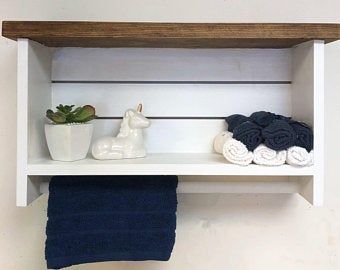 24" towel rack | Etsy Farmhouse Bathroom Shelf, Picket Projects, Restroom Ideas, Bathroom Shelf With Towel Bar, Shelf With Towel Bar, Beadboard Bathroom, Rustic Wood Floating Shelves, Bathroom Shelving, Towel Shelf