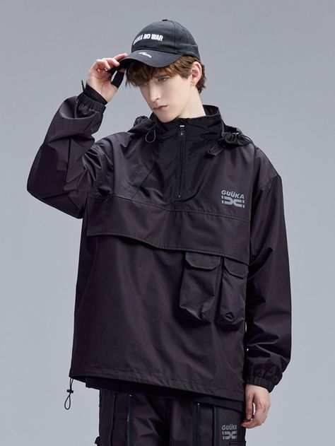 Black Windbreaker Outfit Men, Windbreaker Outfit, Men Outerwear, Windbreaker Jacket Mens, Taehyung Wallpaper, Men Jackets, Black Windbreaker, Fabric Letters, Men's Beauty