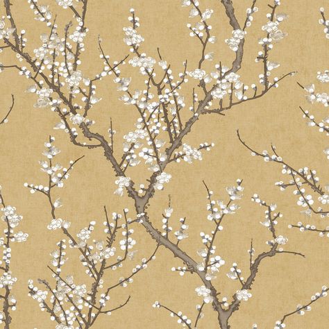 Galerie Wallcoverings Sakura Tree Design 33' L x 21" W Wallpaper Roll | Perigold Inspired Wallpaper, Hotel Chic, Modern Nautical, Sakura Tree, W Wallpaper, Stripes Texture, Tree Wallpaper, Yellow Wallpaper, Summer Gifts