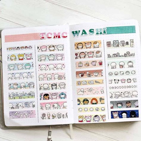 This is not necessarily the most creative way to display your washi tapes, but it's my favorite because it creates such an amazing outlook on all the details.I love how this spread looks and how each swatch is the same size. So neat! Washi Tapes, Proud Of Me, Washi Tape, Washi, Planner Stickers, Art Journal, My Favorite, Bullet Journal, I Love