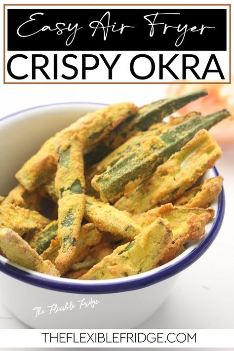 If you’re looking for a delicious and healthy way to enjoy okra, look no further than the air fryer! This appliance crisps up the okra perfectly, without using much oil. So give this easy recipe a try and see for yourself how good air fried okra can be. You may just become a fan! Okra is a vegetable that is native to Africa. It’s also known as lady’s fingers or gumbo, and it belongs to the mallow family of plants. | @TheFlexibleFridge #easycrispyokra #bestairfryerfriedokra Fried Okra Recipe Air Fryer, Air Fried Okra Recipe, Air Fried Okra, Fried Okra Recipe, Crispy Okra, Okra Recipe, Fried Okra, Okra Recipes, Air Fryer Recipe