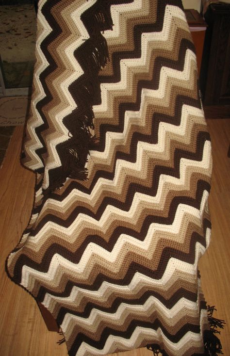 Crocheting Ripple Design Brown Tones made by Terry Hess Tan Blanket, Crocheted Blankets, Brown Crochet, Manta Crochet, Blanket Patterns, Brown Tones, Needle Work, Crochet Blankets, By Terry