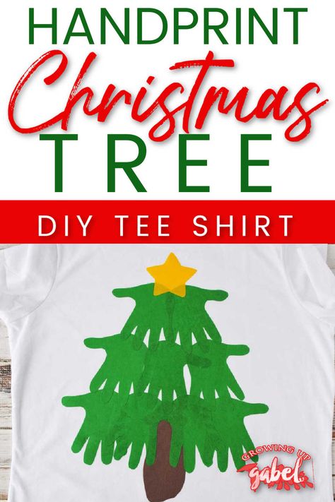 Use your kids' handprints and footprint to make a cute easy DIY Christmas shirt. Handprint Tshirt Ideas, Diy Christmas T-shirt, Diy Grinch Shirts For Kids, Diy Christmas Shirts For Kids, Diy Christmas Shirt, Christmas Tree Handprint, Twos Classroom, Tree Handprint, Diy Xmas Tree