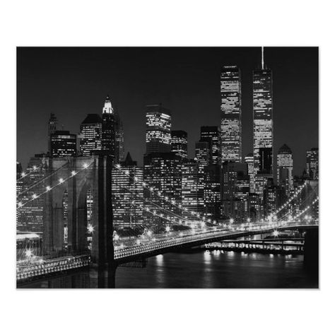 Brooklyn Bridge At Night, Neighborhood Walk, Skyline At Night, New York Wallpaper, City Postcard, Black And White Photo Wall, New York Night, New York City Manhattan, Manhattan Skyline