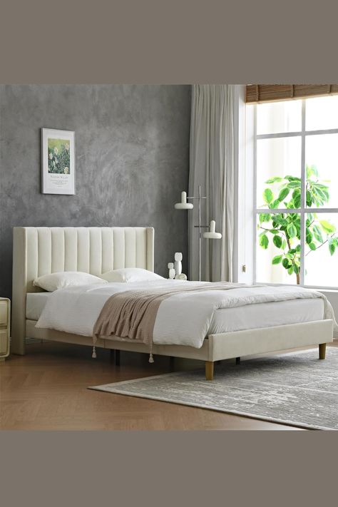 YUHUASHI Queen Platform Bed - Modern Geometric Headboard, Flannel & Linen Fabric, Easy Assembly, No Noise. Elevate Your Bedroom Style! 🛌✨ #YUHUASHIBed #ModernComfort Bed Frame Modern, Platform Bed Frame Full, Geometric Headboard, Twin Size Bed Frame, Full Size Bed Frame, Full Bed Frame, Wooden Headboard, Queen Size Bed Frames, Twin Bed Frame