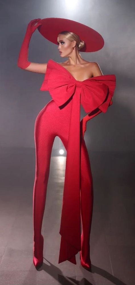 Sadek Majed Couture, Sadek Majed, Winter Haute Couture, Bow Corset, Elegant Jumpsuit, Fall Winter 2024, Red Carpet Looks, Winter 2024, Red Bow