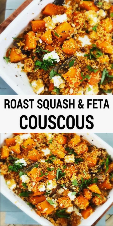 Roast Squash and Feta Couscous - Countsofthenetherworld.com Feta Couscous, Roast Squash, Vegetarische Diners, Roast Butternut Squash, Couscous Dishes, Easy Suppers, Sandwich Vegetarian, Vegetarian Roast, Cooking Vegetables